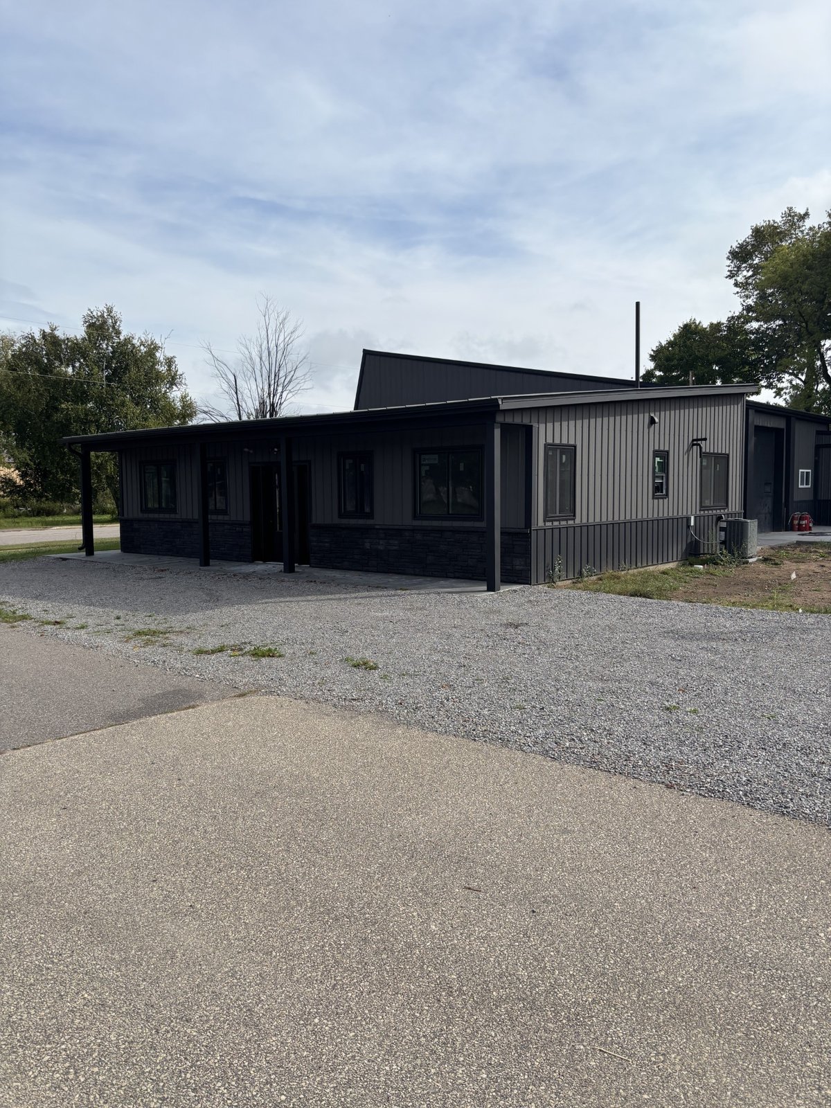 Completed building, entry porch.