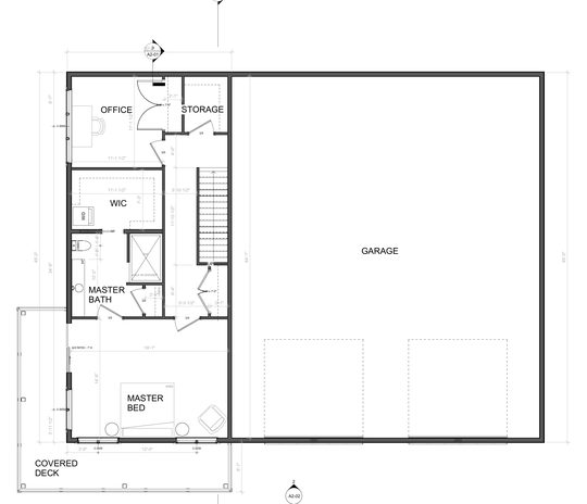 Level two. The master suite, office, and covered deck.
