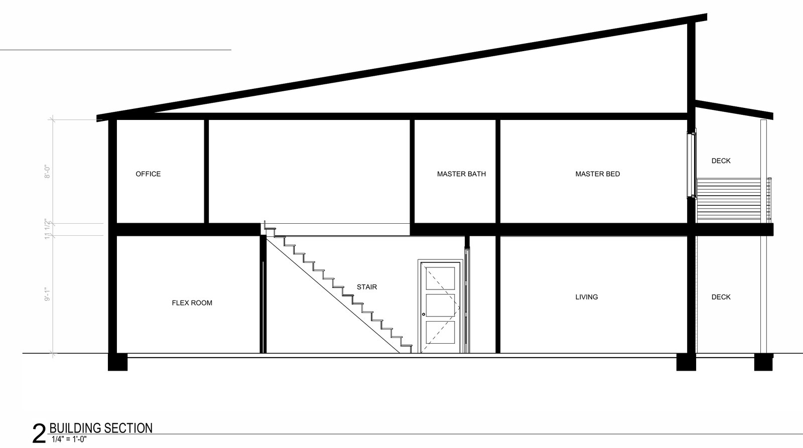 Building section through both levels.