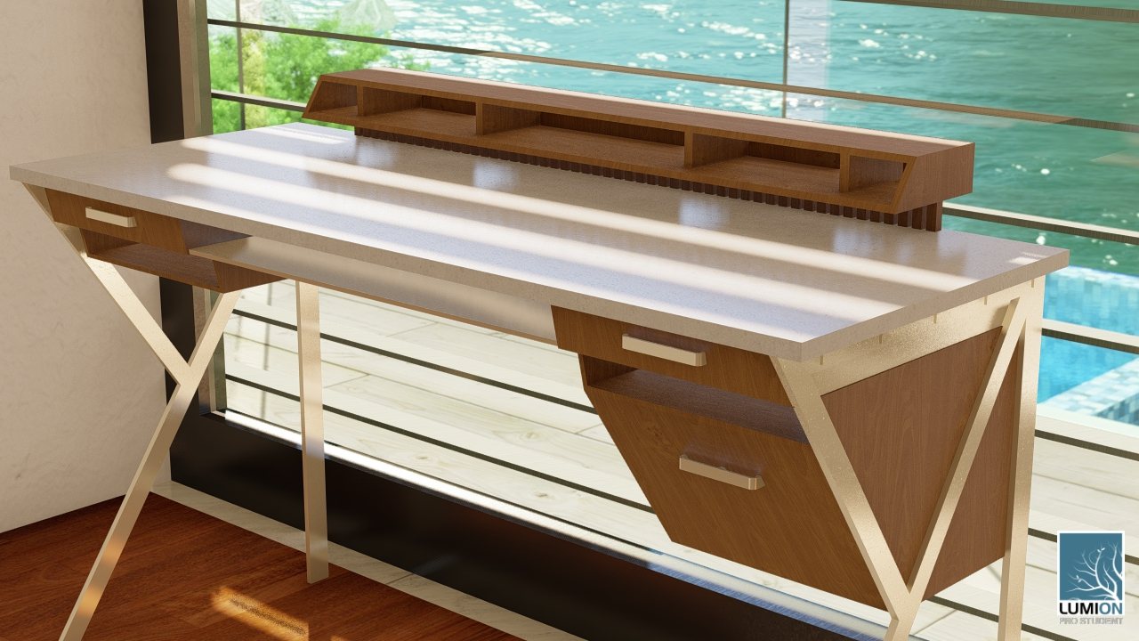 The work surface and floating storage.