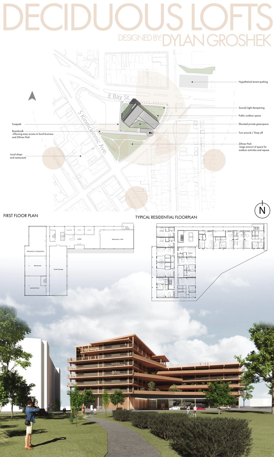 The presentation board: site logic and plans.