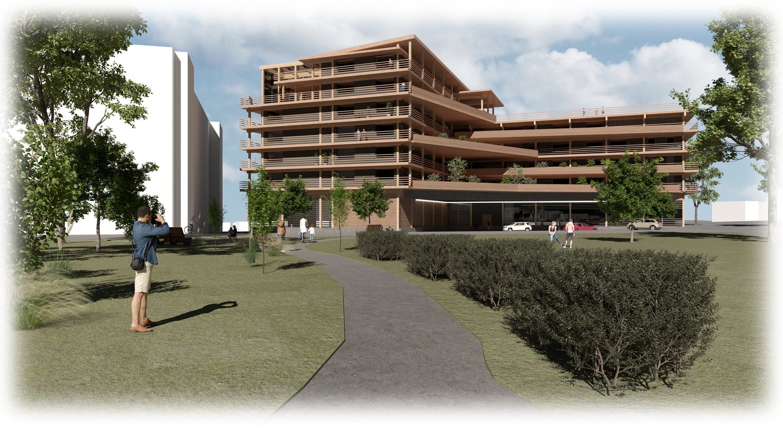 Deciduous Lofts, seen from Zillman Park.