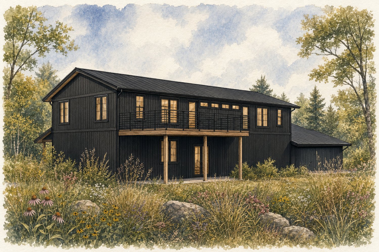 The back of the house, where the deck runs full length.
