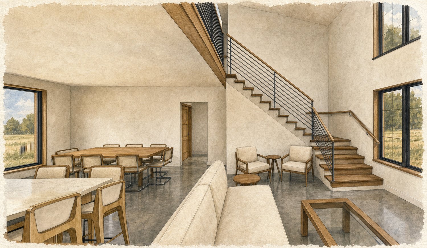 Dining and the stair.