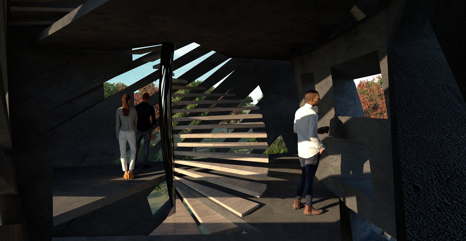 The stair inside the shaft.