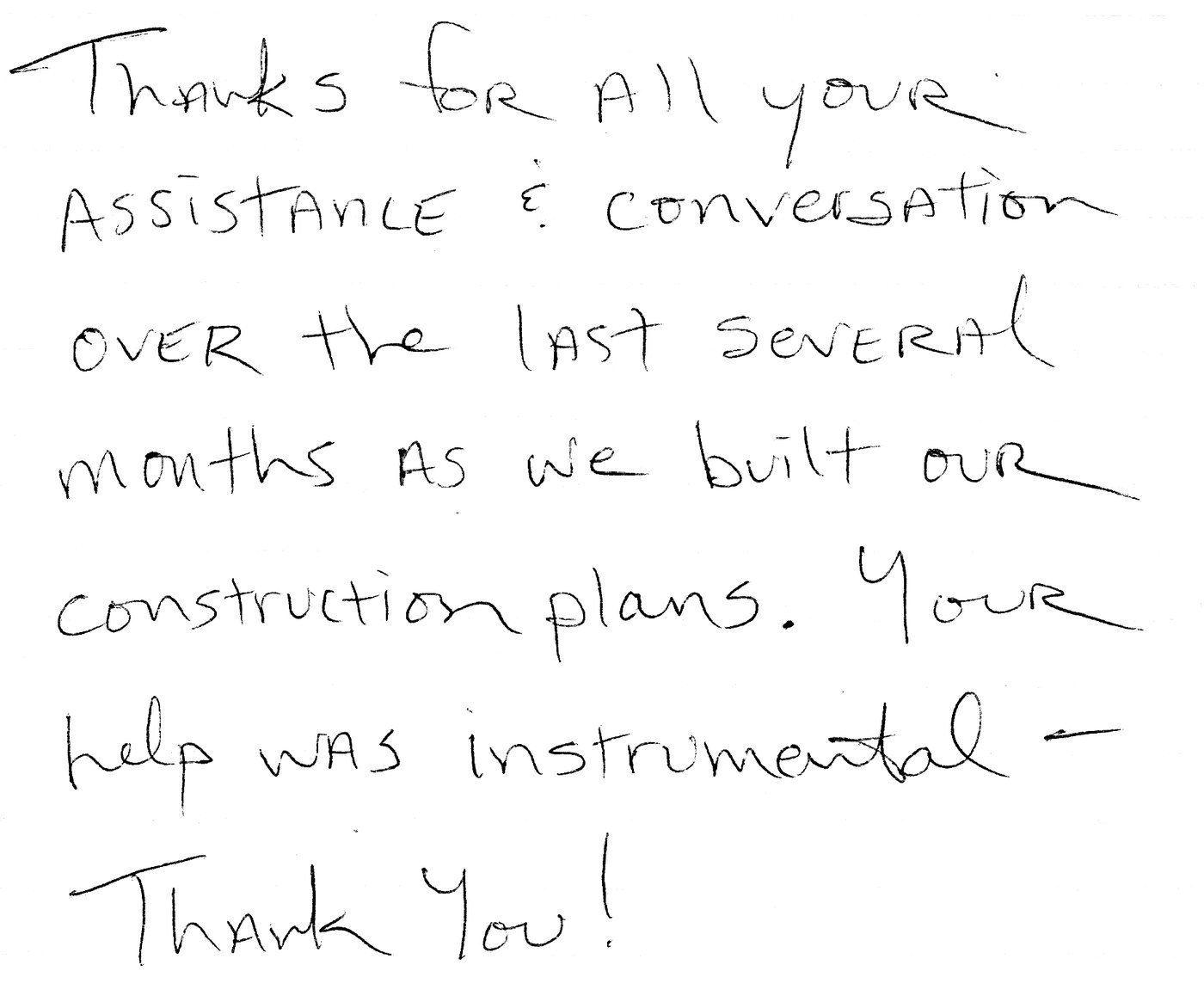 A handwritten thank you note from a Usonia House client, sent by mail.